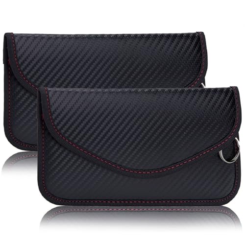 Keyless Go Schutz, 2 Stück Kohlefaser Leder Faraday Bag RFID Blocker Autoschlüssel Hülle Schlüsseletui Schlüsseltasche Klein Strahlenschutz Tasche mit Haken und Schlüsselring von SCDZY