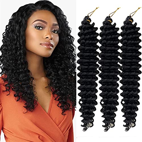 22 Zoll Deep Wave Häkelhaar Ocean Wave Häkelhaar 3 Packungen Deep Wave Lockig Flechten Haarverlängerungen für schwarze Frauen (1B, 28 Inch) von SCGHBK