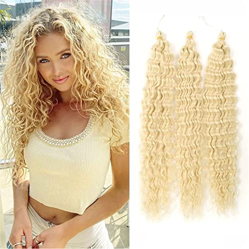 22 Zoll Deep Wave Häkelhaar Ocean Wave Häkelhaar 3 Packungen Deep Wave Lockig Flechten Haarverlängerungen für schwarze Frauen (613#, 22 Inch) von SCGHBK