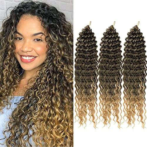 22 Zoll Deep Wave Häkelhaar Ocean Wave Häkelhaar 3 Packungen Deep Wave Lockig Flechten Haarverlängerungen für schwarze Frauen (T27, 22 Inch) von SCGHBK