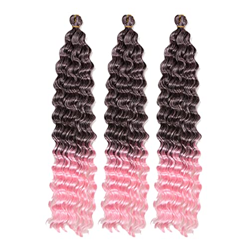 22 Zoll Deep Wave Häkelhaar Ocean Wave Häkelhaar 3 Packungen Deep Wave Lockig Flechten Haarverlängerungen für schwarze Frauen (T4/Pink, 28 Inch) von SCGHBK