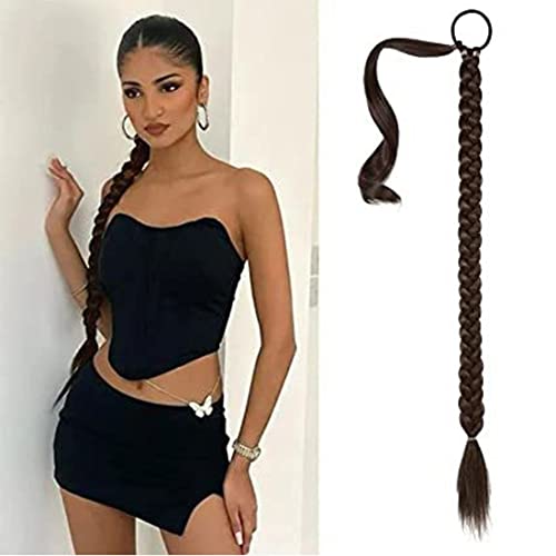 34 Zoll lange geflochtene Pferdeschwanz Verlängerung mit Haarbinde Gerade Wrap Around Haarverlängerungen Pferdeschwanz für Frauen Tägliche Kleidung (4#) von SCGHBK