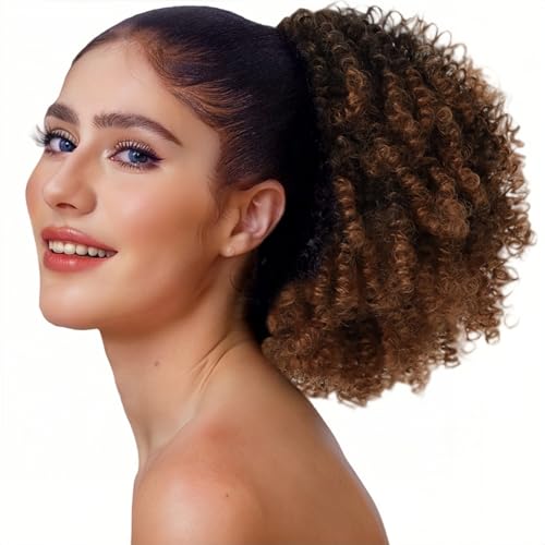Curly Drawstring Ponytail Afro Kinky Curly Ponytail Short Wave Synthetic Ponytail Hair Extension for Black Women (1BT30) von SCGHBK