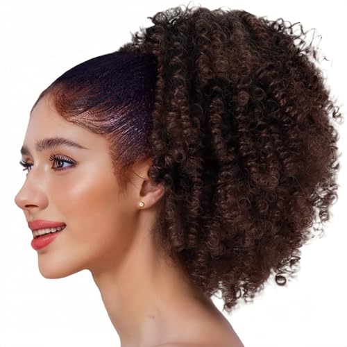 Curly Drawstring Ponytail Afro Kinky Curly Ponytail Short Wave Synthetic Ponytail Hair Extension for Black Women (1BT33) von SCGHBK