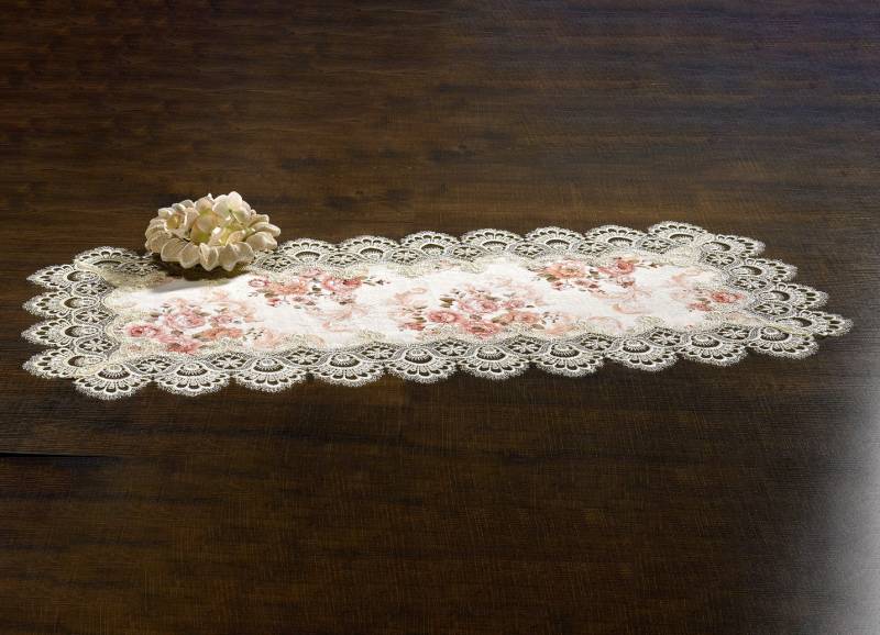 Tischdecke von Schäfer mit feinster Macramé-Spitze, Größe 101 (Läufer, 40/ 90 cm), Bunt von SCHÄFER