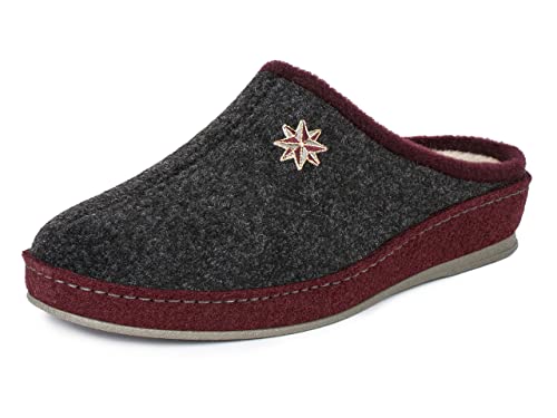 SCHAWOS Damen Filz Hausschuh Lisa warm gefüttert Schurwolle mit Fußbett feste Sohle rutschhemmend (38 EU, Anthrazit, Numeric_38) von SCHAWOS