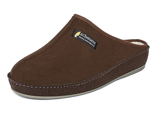 SCHAWOS Filz Hausschuh für Herren, Qualitäts-Pantoffel, Made in Germany, mit anatomisch geformtem Fußbett und aktiver Fersendämpfung, Modell: gefüttert (Braun (5W), 41 EU, Numeric_41) von SCHAWOS