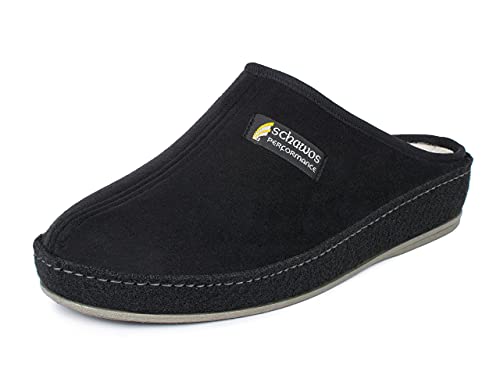 SCHAWOS Filz Hausschuh für Herren, Qualitäts-Pantoffel, Made in Germany, mit anatomisch geformtem Fußbett und aktiver Fersendämpfung, Modell: gefüttert (Schwarz (5W), 42 EU, Numeric_42) von SCHAWOS