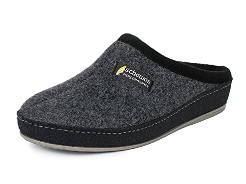 SCHAWOS Herren Filz Hausschuh 6030 warm gefüttert Schurwolle mit Fußbett feste Sohle rutschhemmend (Grau (24W), 40 EU, Numeric_40) von SCHAWOS