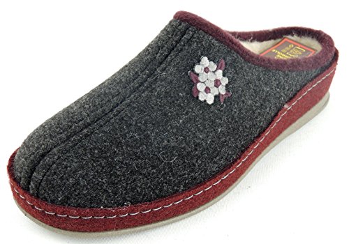 Schawos Damen Hausschuhe Filz, Schurwollfutter, rutschfeste Formsohle in bordo/anthrazit, Größe 41.0, Artikelnummer EH810063 von SCHAWOS