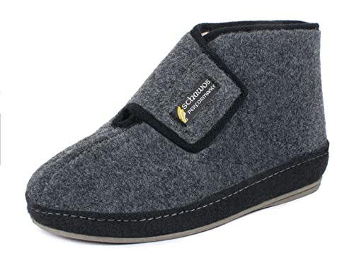 SCHAWOS Herren Filz Hausschuh 6060 warm gefüttert Schurwolle Klettverschluss Hausstiefel (44 EU, Dunkelgrau, Numeric_44) von SCHAWOS