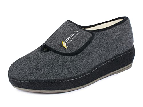 SCHAWOS Herren Filz Hausschuh 6064 warm gefüttert Schurwolle rutschhemmend Klettverschluss (45 EU, dunkelgrau, Numeric_45) von SCHAWOS