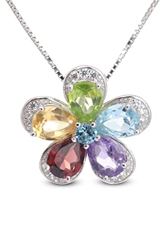 SCHEPPE SCHMUCK Damen Anhänger für Kette - 925 Sterling Silber - Blume Blüte - EDELSTEINE - Multicolor von SCHEPPE
