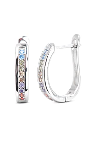 SCHEPPE SCHMUCK Damen Ohrring Ohrhänger Creole 925 Sterling Silber mit je 10 Cubic Zirkonia Steinen 1 Paar (multicolor) von SCHEPPE