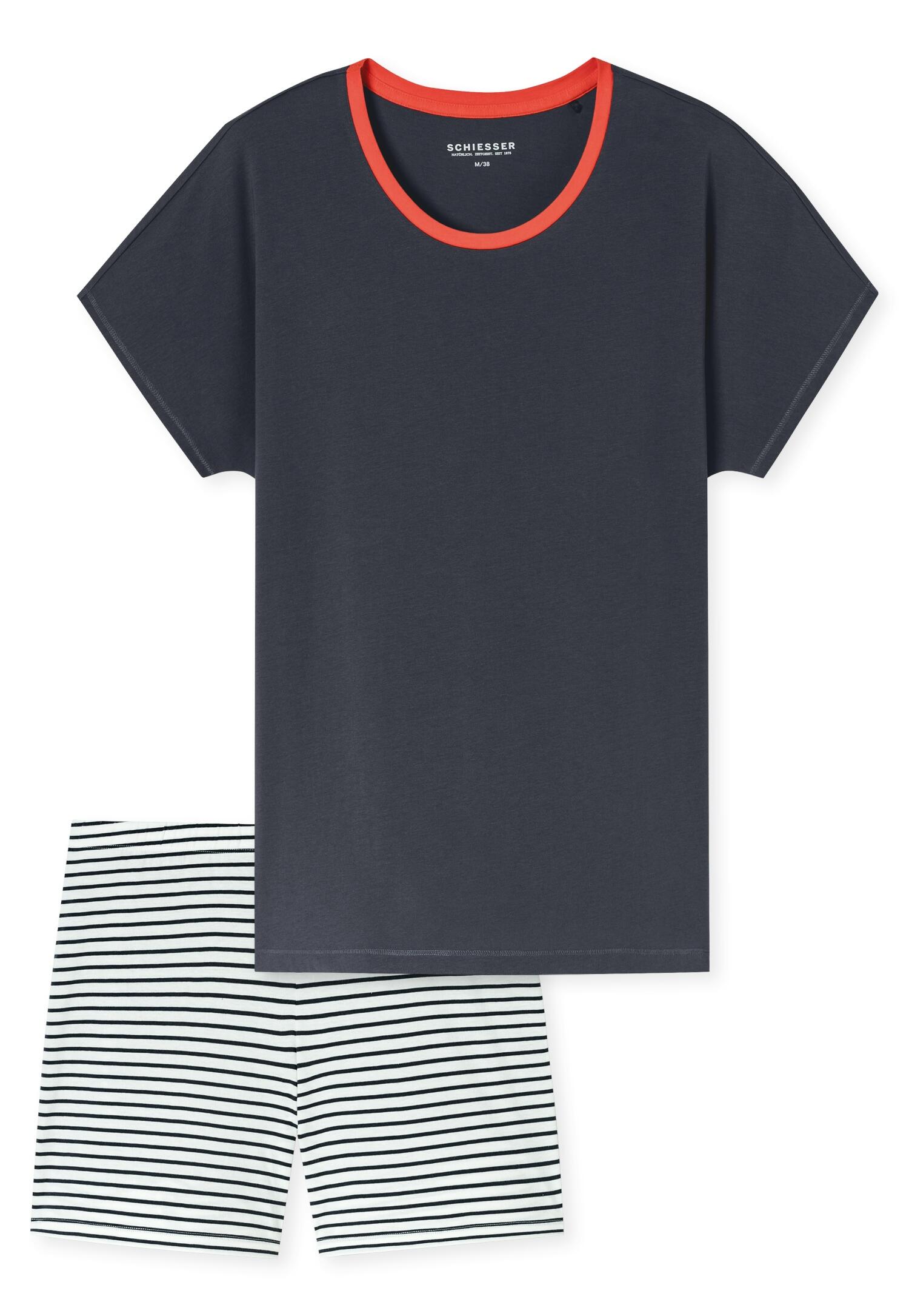 SCHIESSER - Schlafanzug kurz graphit - Gr. - 50 von SCHIESSER