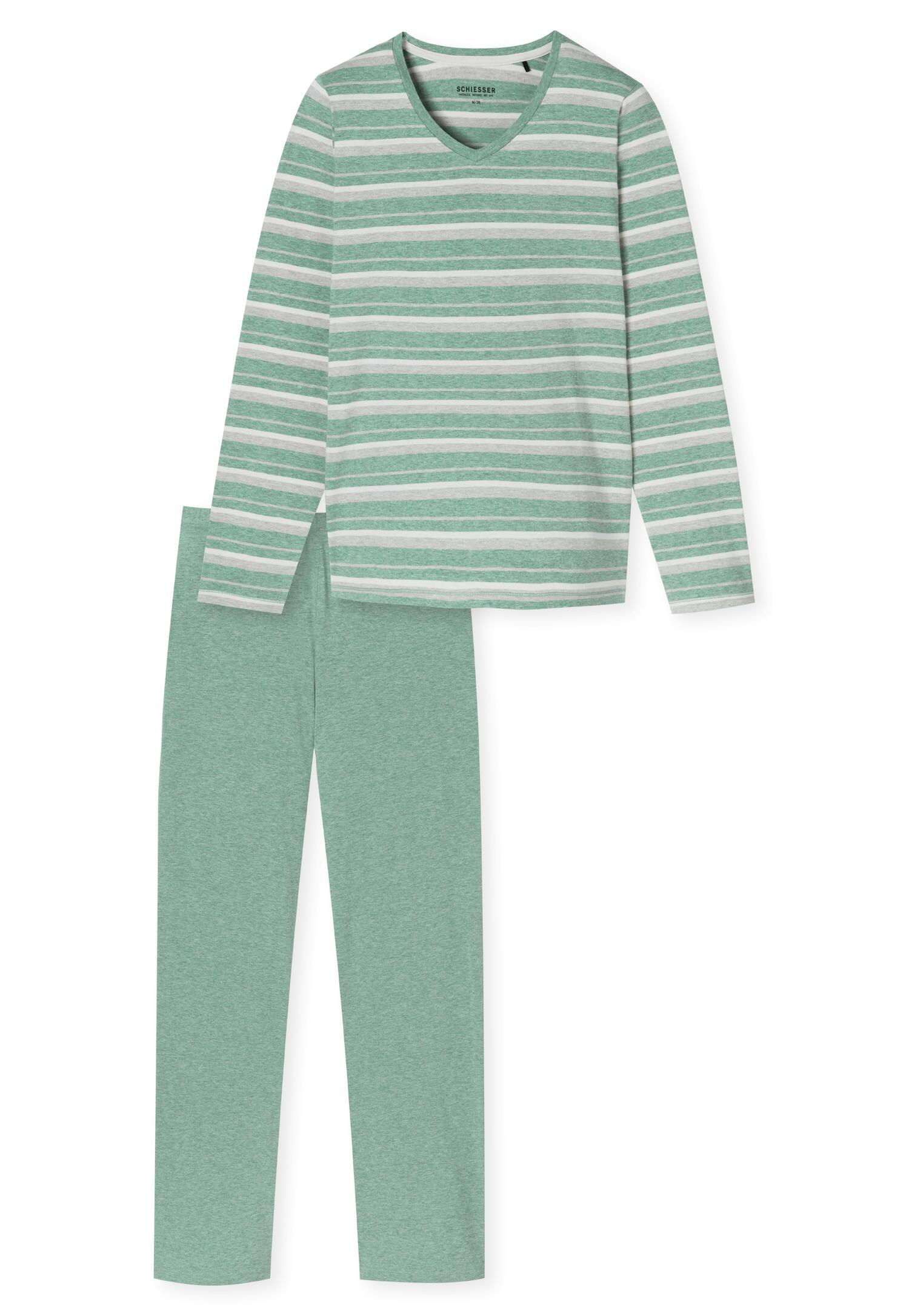 SCHIESSER - Schlafanzug lang grün-mel. - Gr. - 50 von SCHIESSER