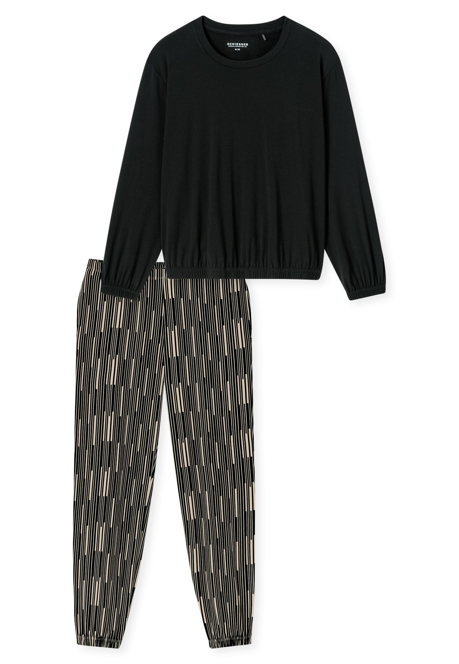 SCHIESSER - Schlafanzug lang schwarz - Gr. - 38 von SCHIESSER