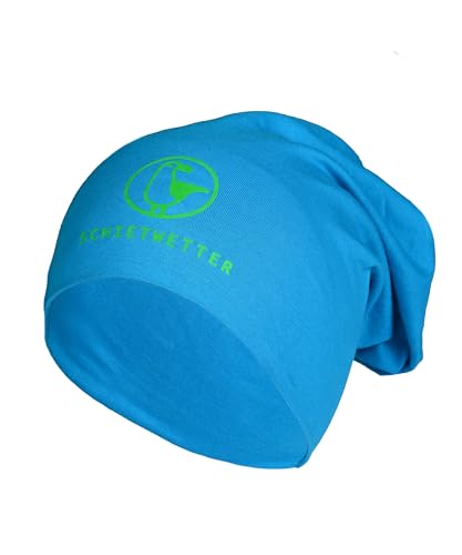 SCHIETWETTER Accessoire Leichte Beanie Mütze Möwe, Übergangsmütze, dünne Kopfbedeckung, Logo-Print Stretch, warm, einfarbig azuro/neon Green OS von SCHIETWETTER