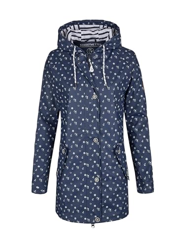 SCHIETWETTER Damen Regenjacke Nordstrand, Friesennerz, Regenmantel, Parka, maritimes Motiv, wasserdicht, winddicht navy-weiss 36 von SCHIETWETTER