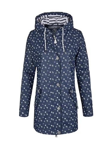 SCHIETWETTER Damen Regenjacke Nordstrand, Friesennerz, Regenmantel, Parka, maritimes Motiv, wasserdicht, Winddicht Navy-Weiss 38 von SCHIETWETTER