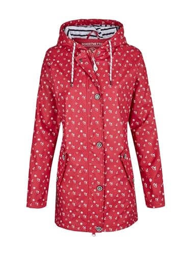 SCHIETWETTER Damen Regenjacke Nordstrand, Friesennerz, Regenmantel, Parka, maritimes Motiv, wasserdicht, Winddicht Fuchsia-Weiss 38 von SCHIETWETTER