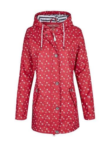 SCHIETWETTER Damen Regenjacke Nordstrand, Friesennerz, Regenmantel, Parka, maritimes Motiv, wasserdicht, winddicht fuchsia-weiss 38 von SCHIETWETTER