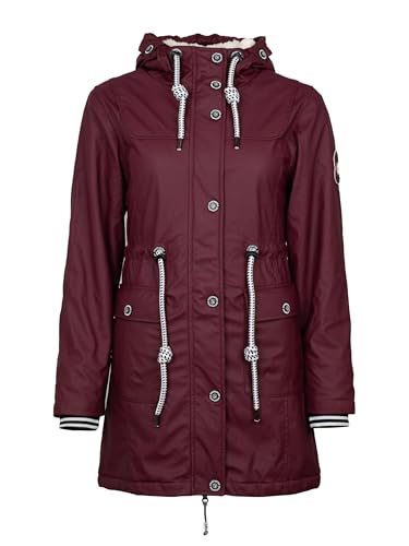 SCHIETWETTER Damen Regenjacke Greetsiel, Friesennerz, mit Teddyfleece, Regenparka, verschweißte Nähte, Regenmantel, gefüttert, wasserdicht, winddicht bordeaux 36 von SCHIETWETTER