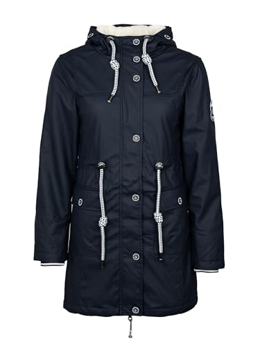 SCHIETWETTER Damen Regenjacke Greetsiel, Friesennerz, mit Teddyfleece, Regenparka, verschweißte Nähte, Regenmantel, gefüttert, wasserdicht, winddicht navy 34 von SCHIETWETTER