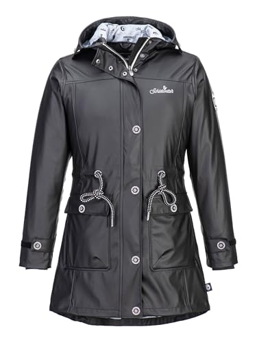 SCHIETWETTER Damen Regenjacke Silbersäbel Gerti, Friesennerz, Regenparka, PU-Jacke, verschweißte Nähte, winddicht und modisch black 46 von SCHIETWETTER