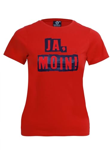 SCHIETWETTER Damen T-Shirt Ja Moin, Frauen Oberteil, Kurzarm Basic, Rundhals, 100% Baumwolle, luftig red-Navy 46 von SCHIETWETTER