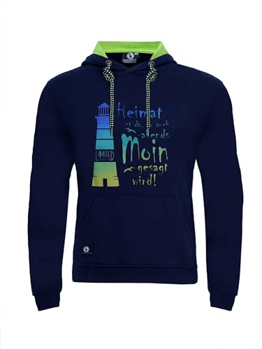 SCHIETWETTER Herren, Unisex Hoodie Leuchtturm, Kapuzenpullover für Männer, Sweater mit Print, Heimat, Moin, maritim Navy-neongrün L von SCHIETWETTER