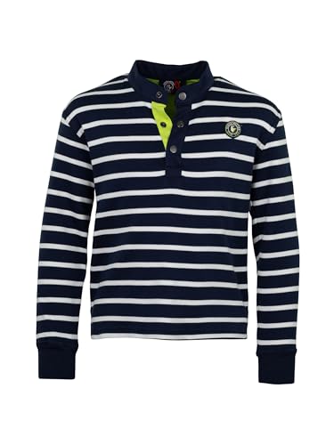 SCHIETWETTER Jungs Pullover Lasse, Longsleeve mit Streifen, Pulli, bretonischer Look, Langarm mit Knopfleiste, 100% Baumwolle Navy/weiß/Lime 176 von SCHIETWETTER
