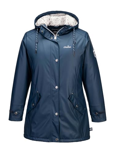 SCHIETWETTER Damen Regenjacke Büffelfell Mima, Friesenerz, Kuschelfleece, Regenparka, PU-Jacke, gefüttert, wasserdicht, winddicht navy 42 von SCHIETWETTER