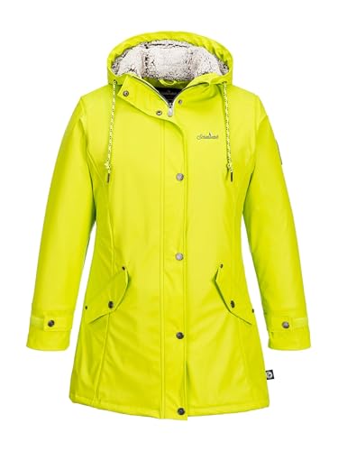 SCHIETWETTER Damen Regenjacke Büffelfell Mima, Friesenerz, Kuschelfleece, Regenparka, PU-Jacke, gefüttert, wasserdicht, winddicht lime 40 von SCHIETWETTER