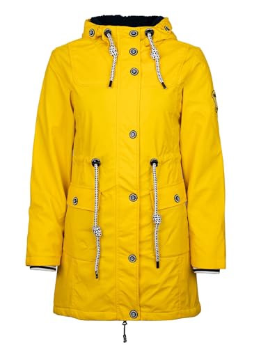 SCHIETWETTER Damen Regenjacke Greetsiel, Friesennerz, mit Teddyfleece, Regenparka, verschweißte Nähte, Regenmantel, gefüttert, wasserdicht, winddicht gelb 36 von SCHIETWETTER