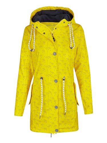 SCHIETWETTER Damen Regenjacke Lübeck, Friesennerz, Minimalprint, Regenmantel, Regenparka, wasserdicht, winddicht gelb-navy 36 von SCHIETWETTER