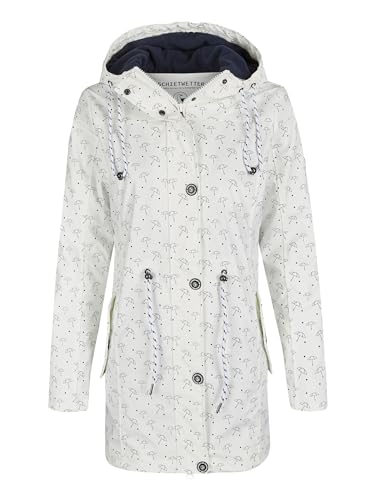 SCHIETWETTER Damen Regenjacke Lübeck, Friesennerz, Minimalprint, Regenmantel, Regenparka, wasserdicht, Winddicht Weiss-Navy 38 von SCHIETWETTER