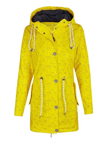 SCHIETWETTER Damen Regenjacke Lübeck, Friesennerz, Minimalprint, Regenmantel, Regenparka, wasserdicht, Winddicht gelb-Navy 52 von SCHIETWETTER