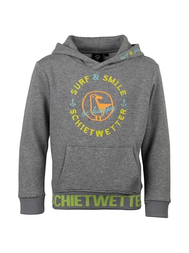SCHIETWETTER Unisex Kinder Hoodie Haifisch Jost, Kapuzenpullover für Mädchen und Jungs, Sweater mit Stickerei Greymelange 140 von SCHIETWETTER