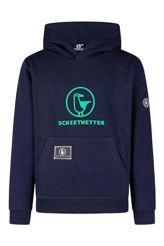 SCHIETWETTER Unisex Kinder Hoodie Toni, Kapuzenpullover, Kapuzenhoodie, Sweater, Sweatshirt, kuschelig, mit Kängurutasche Navy-Neongreen 176 von SCHIETWETTER