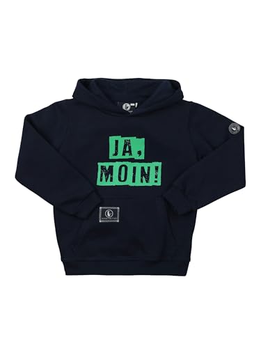 SCHIETWETTER Unisex Kinder Kapuzenpullover Ja Moin, Hoodie, Sweater, Sweatshirt, Oberteile, Jungen, Mädchen, Teenager, Langarm Navy-Neongreen 140 von SCHIETWETTER
