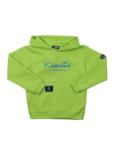 SCHIETWETTER Unisex Kinder Kapuzenpullover Küstenkind, Hoodie für Jungs und Mädchen, Sweater mit Kängurutasche, bedruckt lime/azuro 164 von SCHIETWETTER