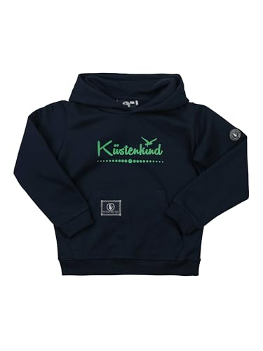 SCHIETWETTER Unisex Kinder Kapuzenpullover Küstenkind, Hoodie für Jungs und Mädchen, Sweater mit Kängurutasche, bedruckt navy-neongreen 140 von SCHIETWETTER