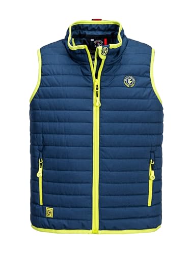 SCHIETWETTER Unisex Kinder Steppweste Stian, mit Reflektoren, leicht gefüttert, navy-lime 140 von SCHIETWETTER