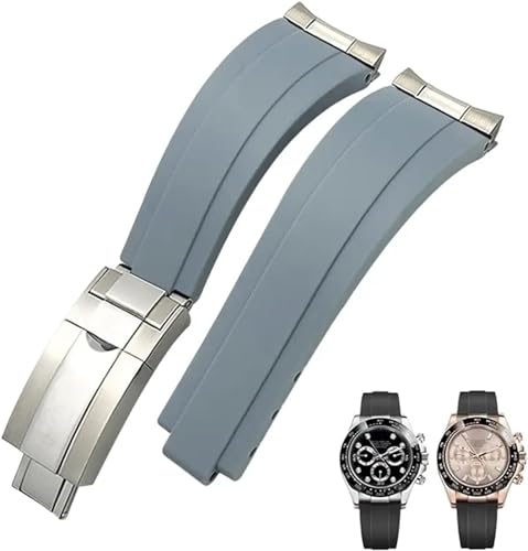 SCHIK 20 mm 21 mm Gummi-Armband mit kurzer Schnalle, passend für Rolex Daytona Submariner Role OYSTERFLEX Yacht Master, kleines Handgelenk, Silikon(Gray Buckle Link,20mm) von SCHIK