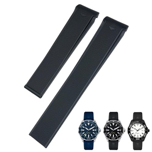 SCHIK 20 mm 22 mm Gummi-Silikon-Uhrenarmband, für Tag Heuer CARRERA AQUARACER 300 WAY201A WAY211C Uhrenzubehör(Black Without Buckle,21.5mm) von SCHIK