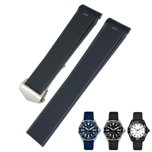 SCHIK 20 mm 22 mm Gummi-Silikon-Uhrenarmband passend für Tag Heuer F1 CARRERA AQUARACER 300 WAY201A WAY211C Uhrenarmbänder Zubehör(Black Silver Buckle,21mm) von SCHIK
