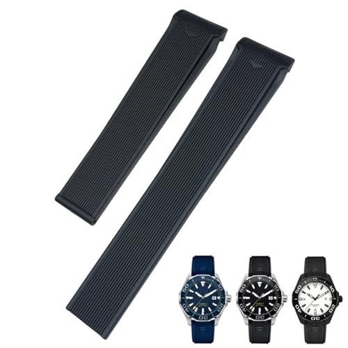 SCHIK 20 mm 22 mm Gummi-Silikon-Uhrenarmband passend für Tag Heuer F1 CARRERA AQUARACER 300 WAY201A WAY211C Uhrenarmbänder Zubehör(Black Without Buckle,20mm) von SCHIK