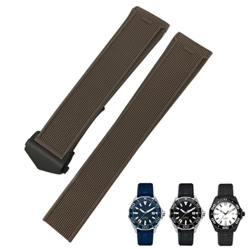 SCHIK 20 mm 22 mm Gummi-Silikon-Uhrenarmband passend für Tag Heuer F1 CARRERA AQUARACER 300 WAY201A WAY211C Uhrenarmbänder Zubehör(Brown Black Buckle,20mm) von SCHIK