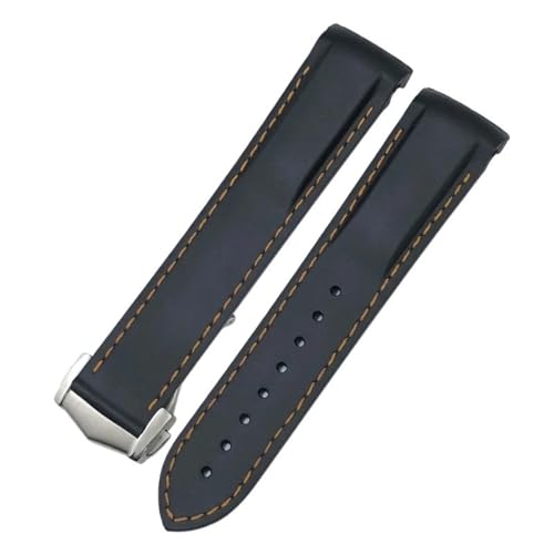 SCHIK 20 mm 22 mm Silikon-Gummi-Uhrenarmbänder für Omega Seamaster Planet Ocean für Speedmaster Moon Watch, wasserdichtes Armband(Black orange,20mm Golden buckle) von SCHIK